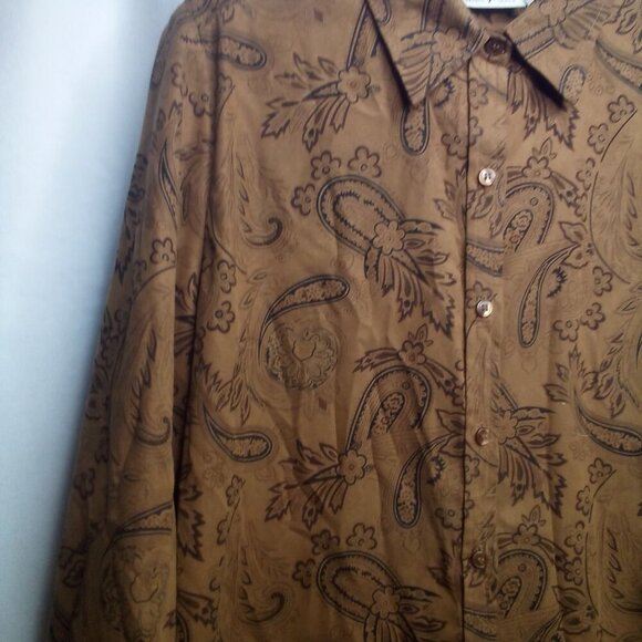 White Stag Shirt M Women Button Up Long Sleeve Suede Paisley Print Brown - Picture 10 of 16